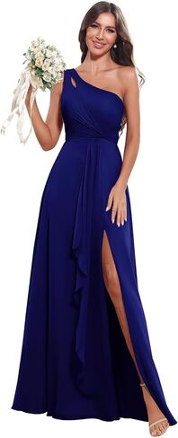 One Shoulder Bridesmaid Dresses for Women 2026 Long Chiffon Formal Wedding Guest Evening Dress with Slit in Saudi Arabia
