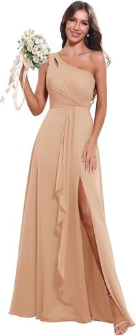 One Shoulder Bridesmaid Dresses for Women 2026 Long Chiffon Formal Wedding Guest Evening Dress with Slit in Saudi Arabia