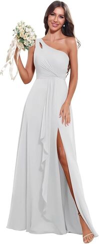 One Shoulder Bridesmaid Dresses for Women 2026 Long Chiffon Formal Wedding Guest Evening Dress with Slit in Saudi Arabia