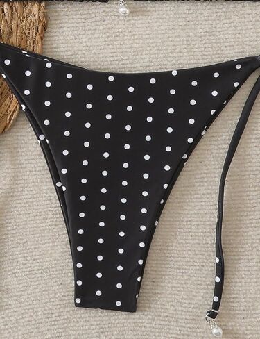 Tainehs Women's Polka Dot Triangle Bikini Set Halter Neck Tie Side Two Piece Swimsuits with Pearl Details Bathing Suit in Saudi Arabia