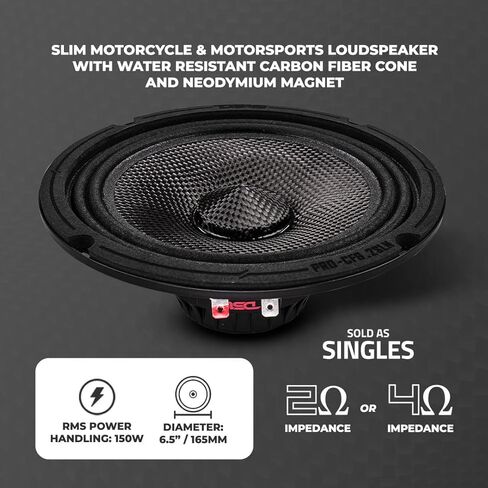 DS18 PRO-CF6.2SLN 6.5" Slim Motorcycle & Motorsports Loudspeaker with Water Resistant Carbon Fiber Cone | 2-Ohm 150W RMS - Shallow Speaker for Motorcycles in Saudi Arabia
