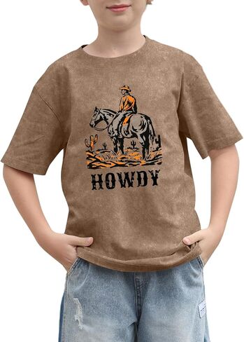 تي شيرت للأولاد Howdy تي شيرت Rodeo Western Graphic Letter للأطفال الصغار مضحك رعاة البقر البلد حمض غسل المحملات القمم in Kuwait