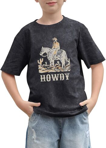 تي شيرت للأولاد Howdy تي شيرت Rodeo Western Graphic Letter للأطفال الصغار مضحك رعاة البقر البلد حمض غسل المحملات القمم in Kuwait