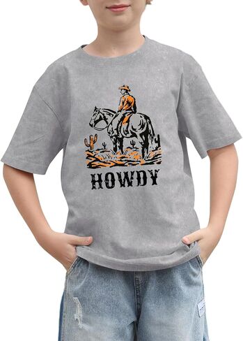 تي شيرت للأولاد Howdy تي شيرت Rodeo Western Graphic Letter للأطفال الصغار مضحك رعاة البقر البلد حمض غسل المحملات القمم in Kuwait