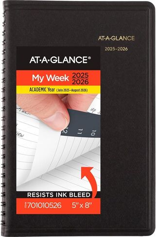 AT-A-GLANCE Planner 2026-2027 Weekly Academic 14-Month July-August Hourly Appointment Book, 5" x 8", Black (7010105) in Saudi Arabia
