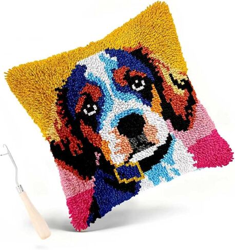 Miaceito Colored Cat Latch Hook Kits for Adults Beginners,DIY Pre-Printed Latch Hook Pillow Kits Includes Wooden Hook Tool,17x17 Inch Home Decor Sofa Cushion in Saudi Arabia