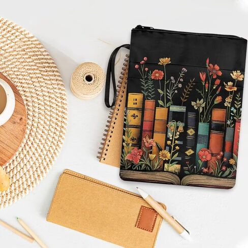chaqlin Book Sleeve with Zipper, Bible Cover for Book Lovers, Books Floral Print Washable Booksleeve Accessories for Paperback, Textbooks in Saudi Arabia