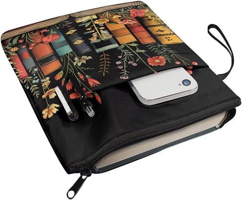 chaqlin Book Sleeve with Zipper, Bible Cover for Book Lovers, Books Floral Print Washable Booksleeve Accessories for Paperback, Textbooks in Saudi Arabia