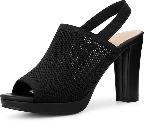 Allegra K Women's Peep Toe Platform Slingback Knit Chunky Heels Sandals in Saudi Arabia