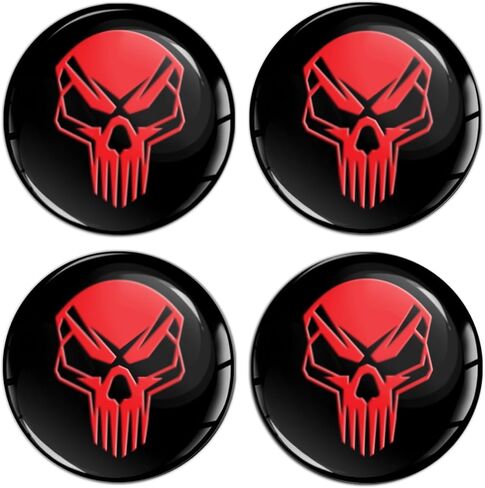 4 x 45 mm 3D Gel Silicone Stickers for Hubcaps Wheel Hub Cap Cover Sticker Decals Skull Black Red A 3045 in Saudi Arabia
