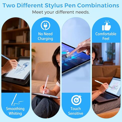 أقلام لمس لشاشات اللمس، أقلام AGREJO Stylus عالية الدقة ذات سعة عالية لأجهزة iPad iPhone والأجهزة اللوحية Samsung Galaxy جميع أجهزة شاشات اللمس العالمية (4 عبوات أسود/أزرق/فضي/وردي) in Saudi Arabia