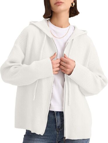 Cardigan Sweaters for Women with Zip Up Hoodie Long Sleeve Drawstring Chunky and Oversized Cardigan in Saudi Arabia