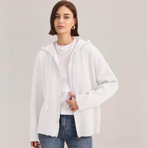 Cardigan Sweaters for Women with Zip Up Hoodie Long Sleeve Drawstring Chunky and Oversized Cardigan in Saudi Arabia