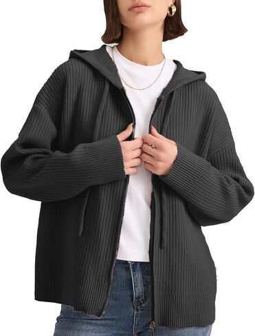 Cardigan Sweaters for Women with Zip Up Hoodie Long Sleeve Drawstring Chunky and Oversized Cardigan in Saudi Arabia