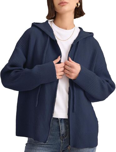 Cardigan Sweaters for Women with Zip Up Hoodie Long Sleeve Drawstring Chunky and Oversized Cardigan in Saudi Arabia