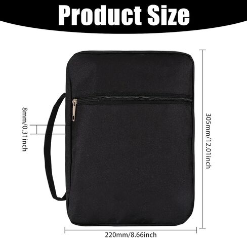 GLOBLELAND Black Bible Cover with Handle 12x8.7inch Bible Case Bags Waterproof Carrying Book Case with Zippered Pocket Books Protector for Book Lovers in Saudi Arabia