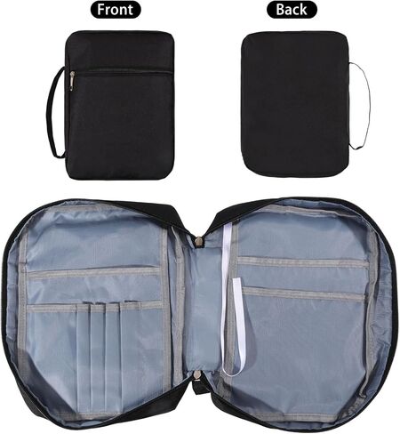 GLOBLELAND Black Bible Cover with Handle 12x8.7inch Bible Case Bags Waterproof Carrying Book Case with Zippered Pocket Books Protector for Book Lovers in Saudi Arabia