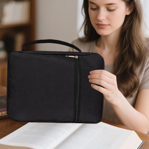 GLOBLELAND Black Bible Cover with Handle 12x8.7inch Bible Case Bags Waterproof Carrying Book Case with Zippered Pocket Books Protector for Book Lovers in Saudi Arabia