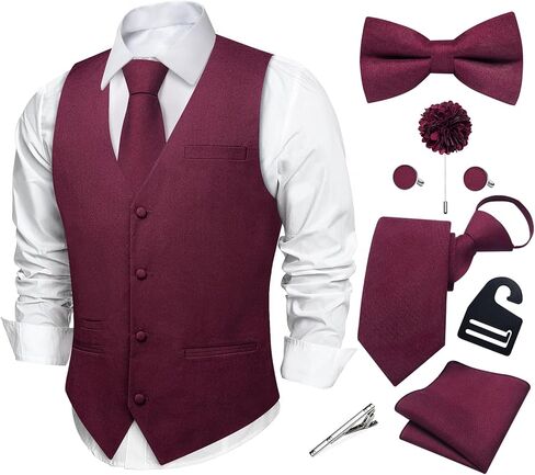 DiBanGu Mens Linen Vest and Zipper Tie Set Formal Dress Vest Pocket Square Holder Lightweight Tuxdeo Waistcoat Wedding 8PCS in Saudi Arabia