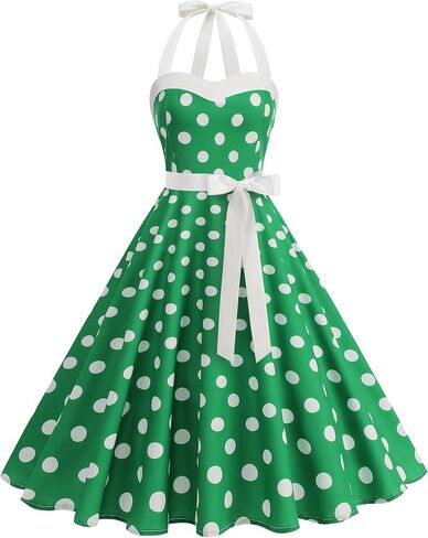 Womens Vintage Dress 1950s, Halter Polka Dot Dresses Tea Party, Outdoor Picnic, Summer Vacation, Beach Outfits in Kuwait