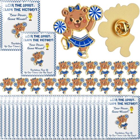 Misdary 24 Set / 48 Pcs Cheer Team Gifts Bulk for Basketball Cheerleader Bear Pins Brooches Bear the Spirit Claim the Victory Tags Team Inspirational Accessories for Teammates Party Supplies in Saudi Arabia