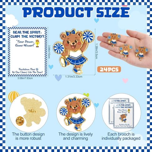 Misdary 24 Set / 48 Pcs Cheer Team Gifts Bulk for Basketball Cheerleader Bear Pins Brooches Bear the Spirit Claim the Victory Tags Team Inspirational Accessories for Teammates Party Supplies in Saudi Arabia