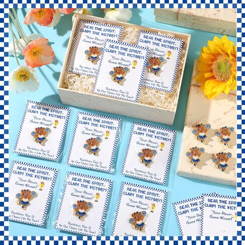 Misdary 24 Set / 48 Pcs Cheer Team Gifts Bulk for Basketball Cheerleader Bear Pins Brooches Bear the Spirit Claim the Victory Tags Team Inspirational Accessories for Teammates Party Supplies in Saudi Arabia