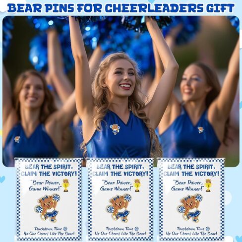 Misdary 24 Set / 48 Pcs Cheer Team Gifts Bulk for Basketball Cheerleader Bear Pins Brooches Bear the Spirit Claim the Victory Tags Team Inspirational Accessories for Teammates Party Supplies in Saudi Arabia