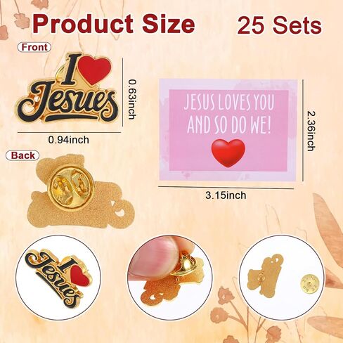 25 Sets Jesus Pins, Enamel I Love Jesus Pin with Cards, Christian Pins Bulk Jehovahs Witnesses Gifts for Women Men Backpacks Suit Jacket in Kuwait