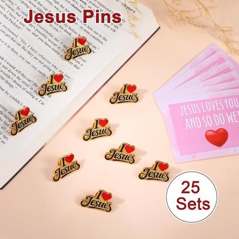 25 Sets Jesus Pins, Enamel I Love Jesus Pin with Cards, Christian Pins Bulk Jehovahs Witnesses Gifts for Women Men Backpacks Suit Jacket in Kuwait