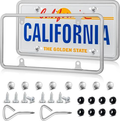 RED WOLF Chrome Polished Mirror License Plate Frame Stainless Steel Without Obstruction Car Slim Silver License Plate Holder Rustproof Unbreakable with Screws 6 x 12" Universal for Car Van (1-Pack) in Saudi Arabia