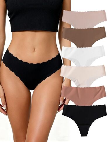 Women's Seamless Ribbed Panties 6-Pack - Ultra-Thin Breathable Cotton Crotch Comfort Underwear in Saudi Arabia