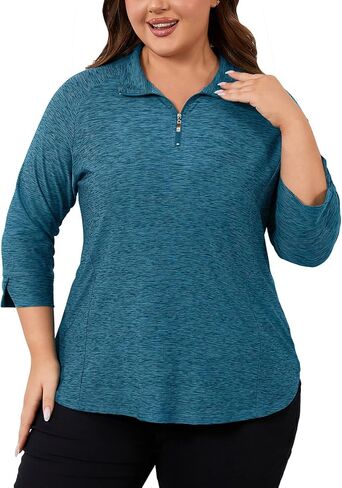 قميص جولف للسيدات مقاس كبير من Cucuchy Style 3/4 كم ربع سحاب للتمرين، قمصان UPF 50+ in Kuwait