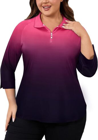 Cucuchy Style Plus Size Womens Golf Shirt 3/4 Sleeve Quarter Zip Workout Tops UPF 50+ Shirts in Saudi Arabia