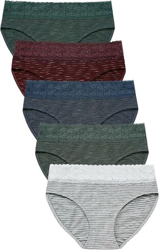 Cotton Underwear for Women Lace Bikini Panties Soft Stretch Hipster Breathable Briefs 5-Pack in Saudi Arabia