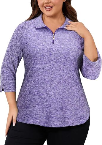 Cucuchy Style Plus Size Womens Golf Shirt 3/4 Sleeve Quarter Zip Workout Tops UPF 50+ Shirts in Saudi Arabia