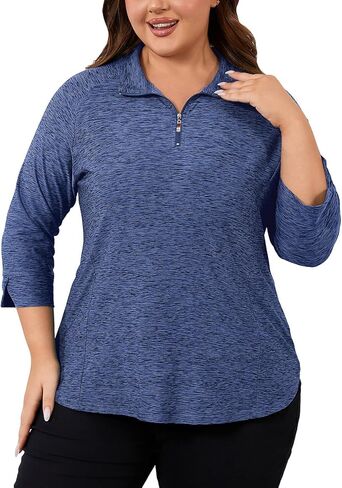 Cucuchy Style Plus Size Womens Golf Shirt 3/4 Sleeve Quarter Zip Workout Tops UPF 50+ Shirts in Saudi Arabia