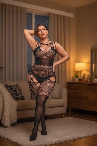 Women's Fishnet Bodystocking,Lace Bodysuit with Cut-Out Details,Sexy Lace Fishnet Bodysuit with Cutout Design in Saudi Arabia