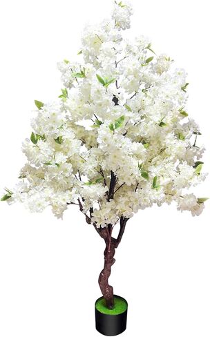 Artificial Cherry Blossom Tree 5.3ft, Faux Cherry Blossom Tree Fake White Cherry Tree for Wedding Office Home Living Room House Indoor Outdoor Decor in Saudi Arabia