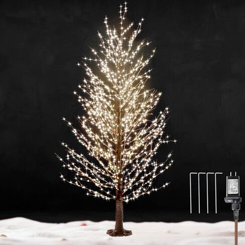 6FT Brown Lighted Birch Tree 1300LEDs Warm White Lights, Xmas Twinkle Tree with Timer,8 Lighting Modes IP44 Waterproof,Lighted Alpine Tree for Indoor Outdoor Festival Party Christmas Decor in Saudi Arabia