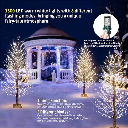 6FT Brown Lighted Birch Tree 1300LEDs Warm White Lights, Xmas Twinkle Tree with Timer,8 Lighting Modes IP44 Waterproof,Lighted Alpine Tree for Indoor Outdoor Festival Party Christmas Decor in Saudi Arabia