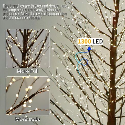 6FT Brown Lighted Birch Tree 1300LEDs Warm White Lights, Xmas Twinkle Tree with Timer,8 Lighting Modes IP44 Waterproof,Lighted Alpine Tree for Indoor Outdoor Festival Party Christmas Decor in Saudi Arabia