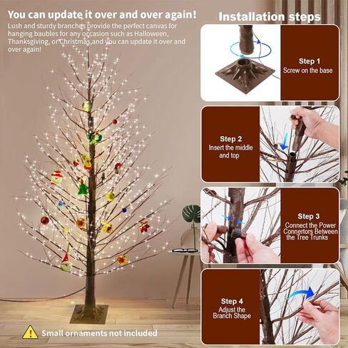 6FT Brown Lighted Birch Tree 1300LEDs Warm White Lights, Xmas Twinkle Tree with Timer,8 Lighting Modes IP44 Waterproof,Lighted Alpine Tree for Indoor Outdoor Festival Party Christmas Decor in Saudi Arabia
