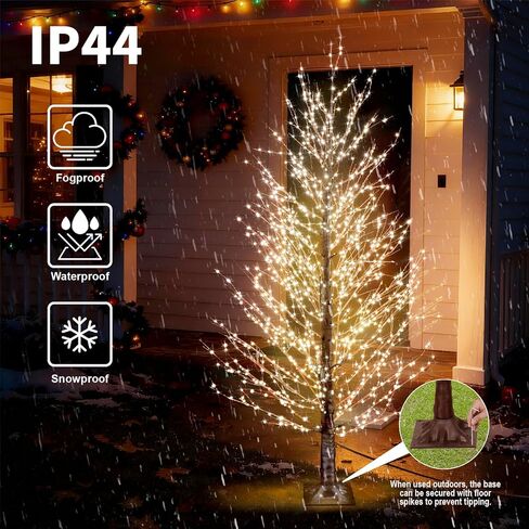 6FT Brown Lighted Birch Tree 1300LEDs Warm White Lights, Xmas Twinkle Tree with Timer,8 Lighting Modes IP44 Waterproof,Lighted Alpine Tree for Indoor Outdoor Festival Party Christmas Decor in Saudi Arabia