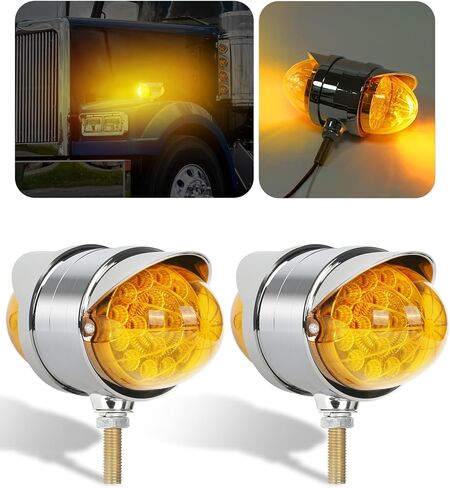 2PCS العنبر وجه مزدوج 34 LED أضواء إشارة بدوره البطيخ ث / قناع، نصف شاحنة كروم مساعد مقاوم للماء أضواء LED ثورة مزدوجة لFreightliner Peterbilt Kenworth Mack Western Star in Kuwait