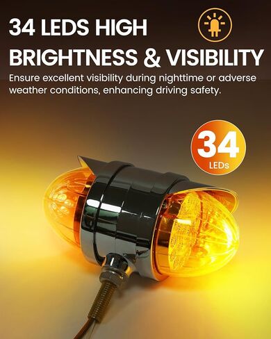 2PCS العنبر وجه مزدوج 34 LED أضواء إشارة بدوره البطيخ ث / قناع، نصف شاحنة كروم مساعد مقاوم للماء أضواء LED ثورة مزدوجة لFreightliner Peterbilt Kenworth Mack Western Star in Kuwait