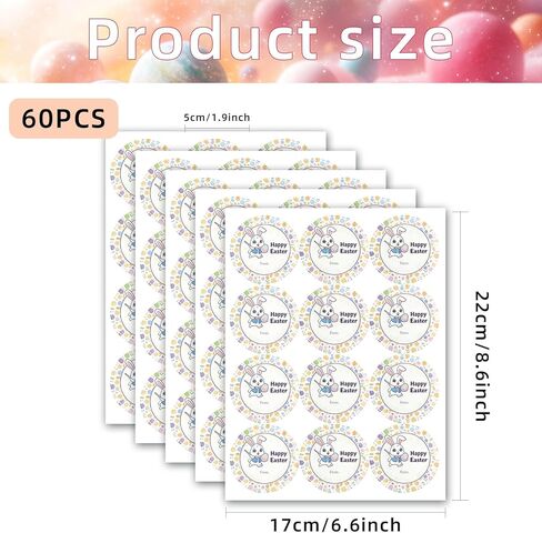60 Pcs Happy Easter Stickers, Bunny Stickers for Easter Eggs Gift Tags Envelope Sticker Seals, Rabbit Pattern Design Gift Tags Sticker Envelope Egg Cards Basket Spring Decorations in Saudi Arabia