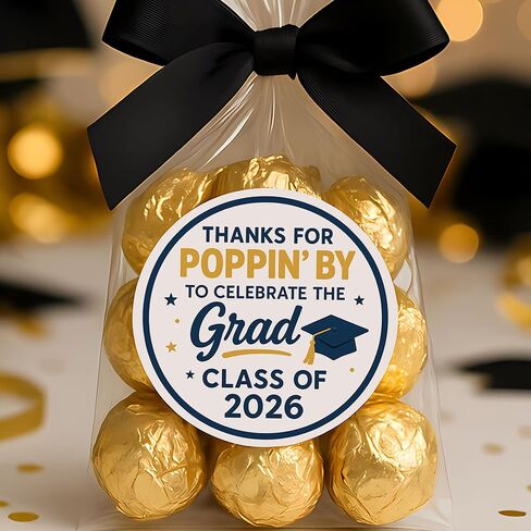 ملصقات تخرج 2026 الفشار - شكرًا على Poppin من ملصقات هدايا الحفلات لأكياس الفشار - 120 قطعة من الملصقات الورقية المستديرة مقاس 1.6 بوصة فئة 2026 ديكور المنزل المفتوح in Kuwait