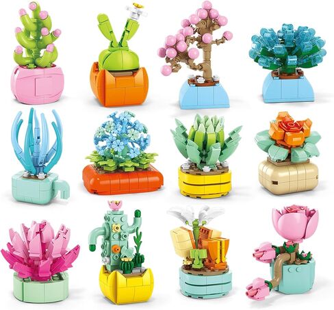 24PCS Flowers Succulents Building Blocks Valentines Day Cards for Kids School Party Favors Classroom Prizes Bulk Artificial Botanical Toy Valentines Exchange Gifts Goodie Bags Stuffers for Girl Boy 6+ in Saudi Arabia