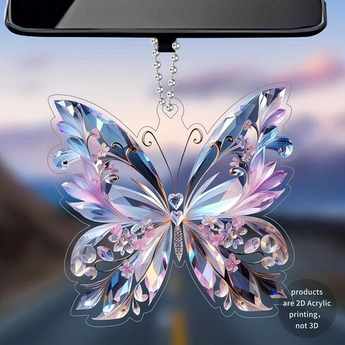 Crystal Butterfly car Accessories for Women, Butterfly car Rear View Mirror Charm Hanging Decoration Accessories Pendant, Cute Purple Aesthetic Decor Gifts Interior Ornament Truck Christmas for Men in Kuwait